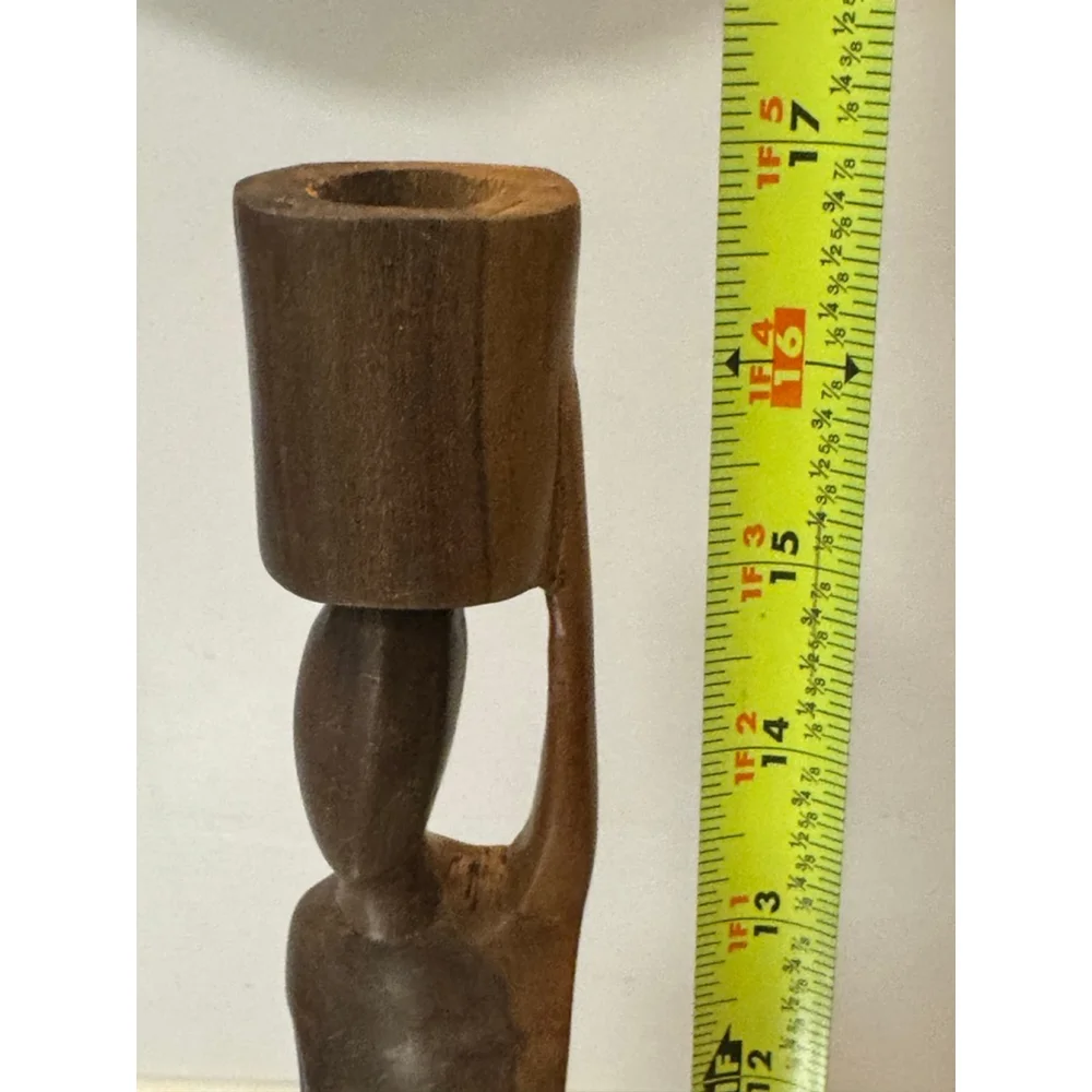 Vintage Mid Century Hand Carved Wooden Female Figure Candle Holder African 17”